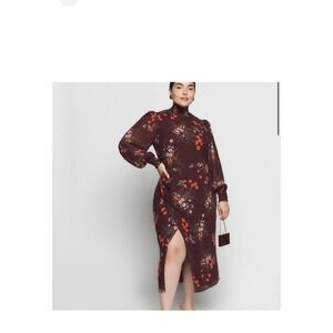 Reformation Aude Purple Floral Georgette High Neck Midi Dress SZ 14